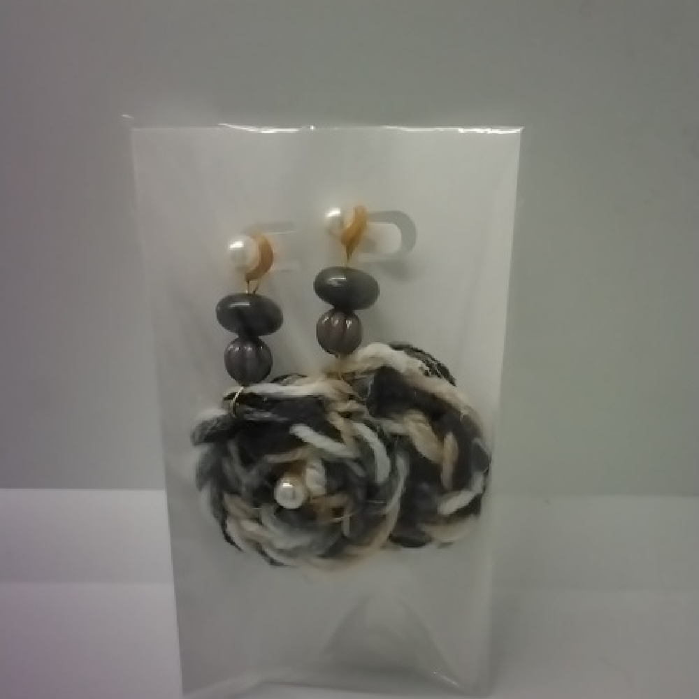 Lorena Espinoza Design Black and Cream Floral Earrings